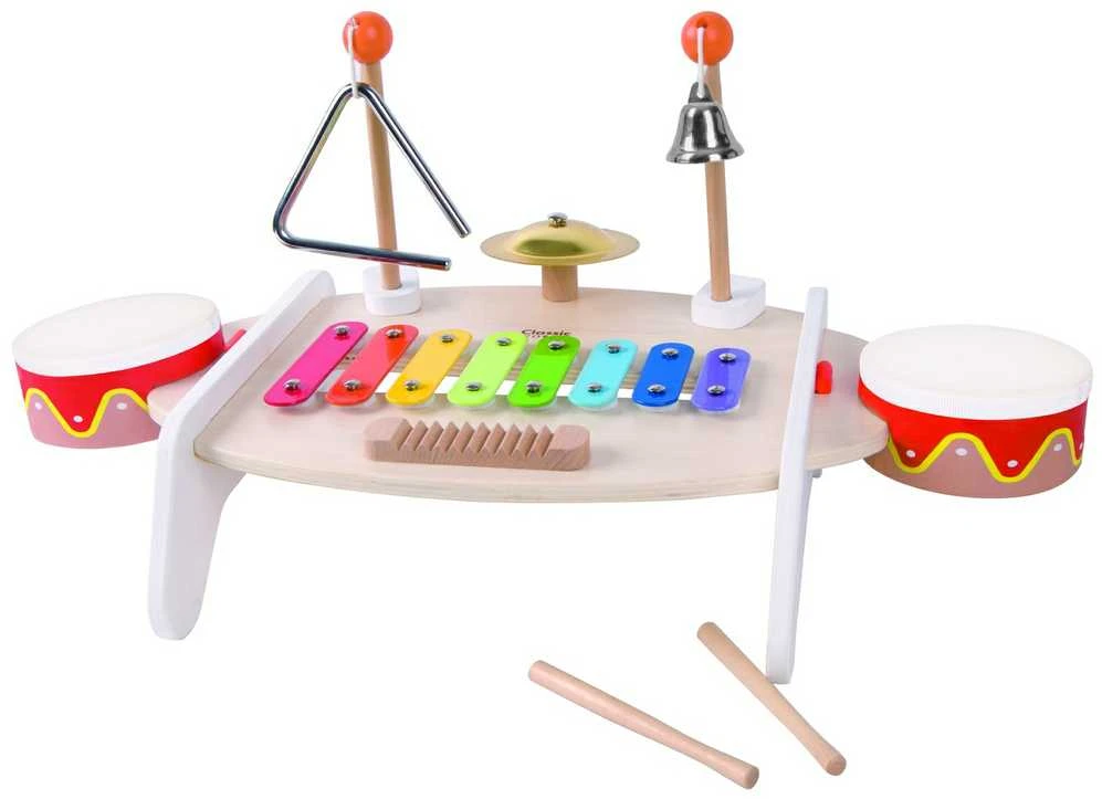 Classic World Klasikinis pasaulis komplektuoja muzikos instrumentus vaikams ksilofonas tarker cymbals būgnų plokštelių plokštelių trikampio trikampio varpas 9 el.