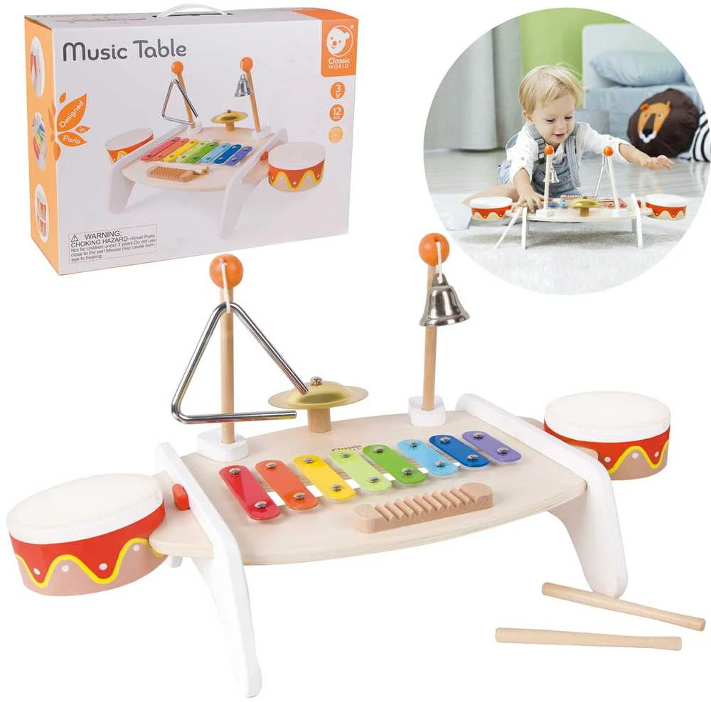 Classic World Klasikinis pasaulis komplektuoja muzikos instrumentus vaikams ksilofonas tarker cymbals būgnų plokštelių plokštelių trikampio trikampio varpas 9 el.