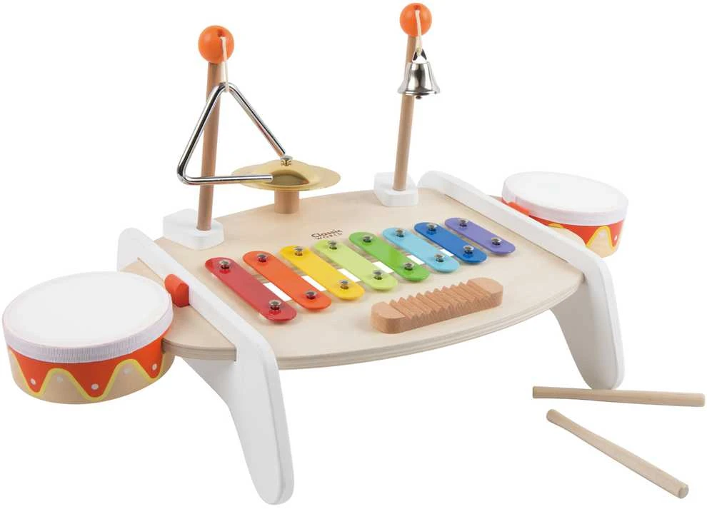 Classic World Klasikinis pasaulis komplektuoja muzikos instrumentus vaikams ksilofonas tarker cymbals būgnų plokštelių plokštelių trikampio trikampio varpas 9 el.