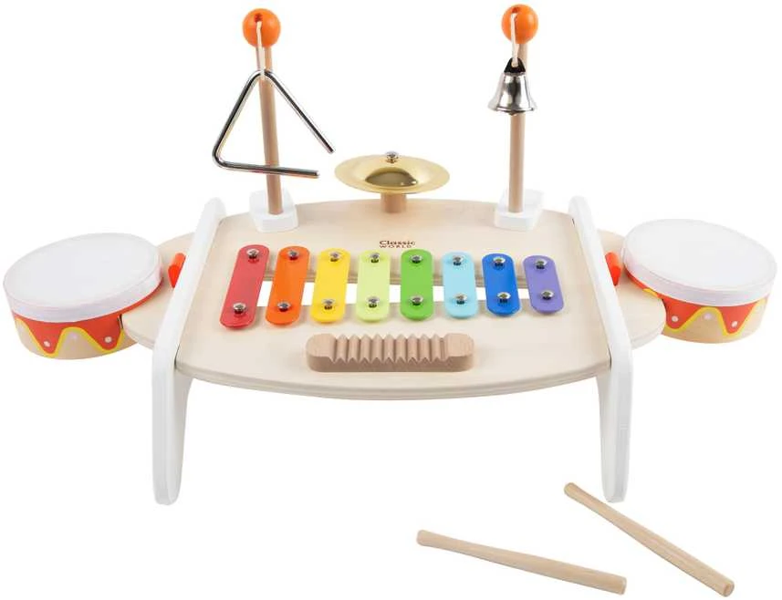 Classic World Klasikinis pasaulis komplektuoja muzikos instrumentus vaikams ksilofonas tarker cymbals būgnų plokštelių plokštelių trikampio trikampio varpas 9 el.