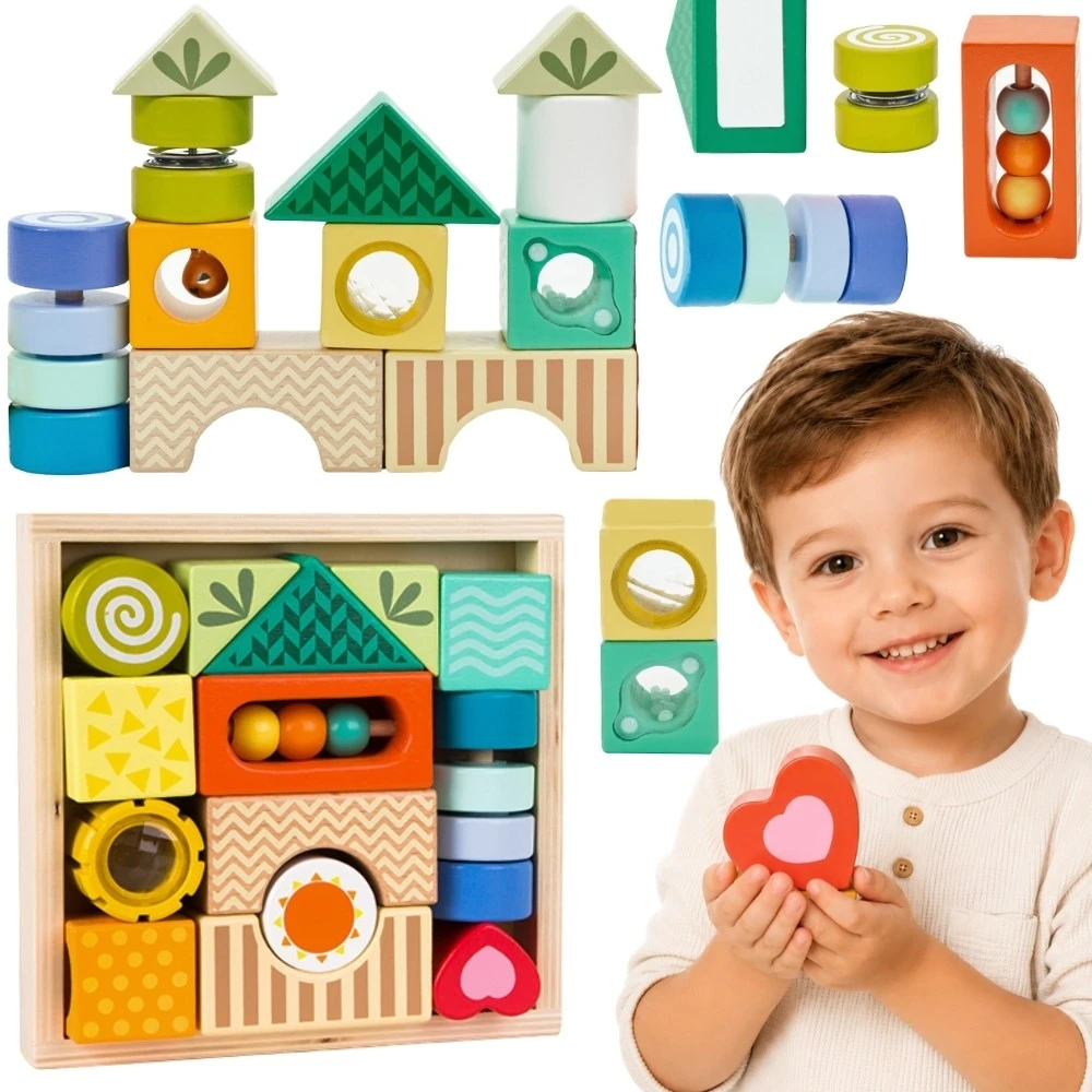 Medinės sensorinės kaladėlės su 7 funkcijomis CLASSIC WORLD Montessori