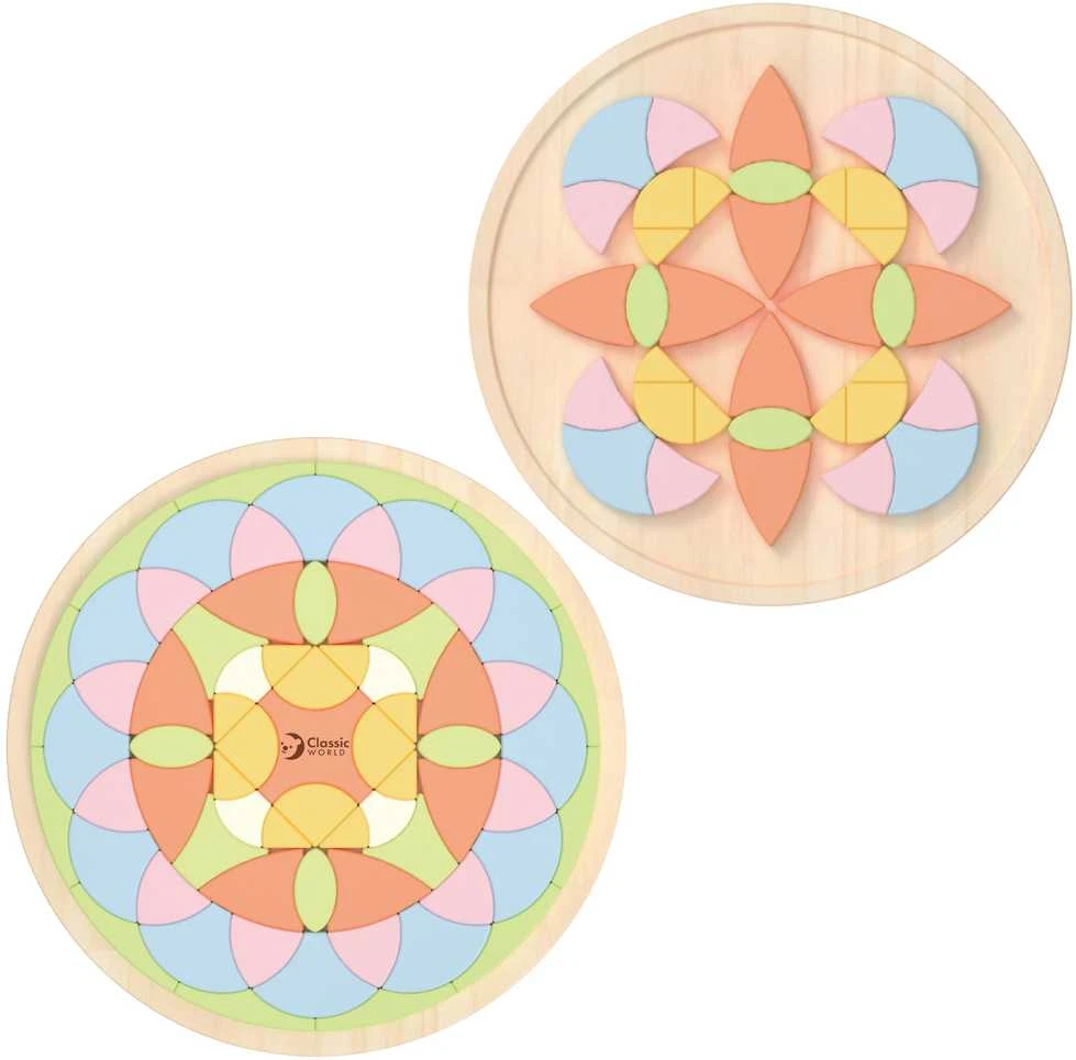 Medinė Montessori mandala dėlionė su gėlių motyvais CLASSIC WORLD
