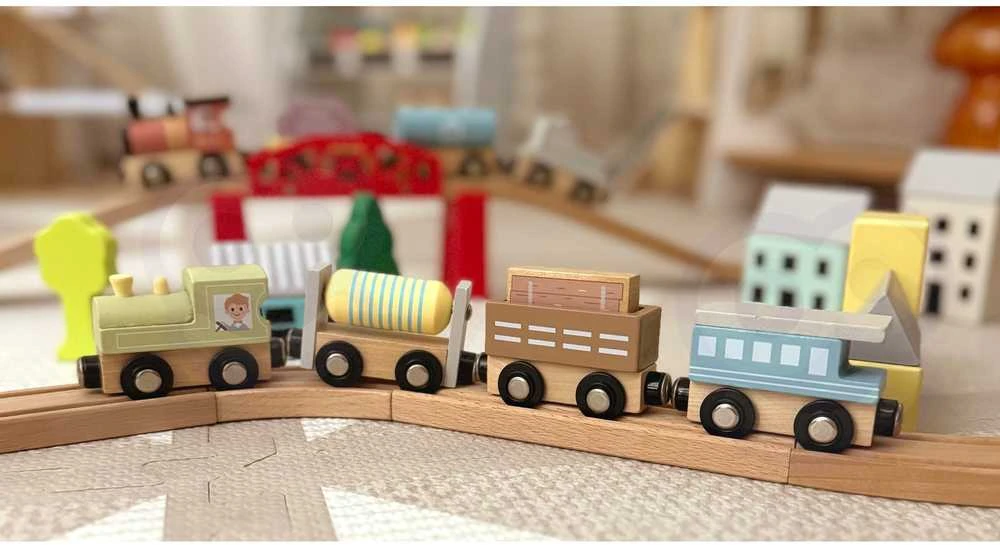 Tooky Toys Tooky žaisliniai medinių transporto priemonių vagonai su magnetu