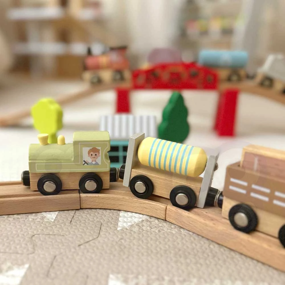 Tooky Toys Tooky žaisliniai medinių transporto priemonių vagonai su magnetu