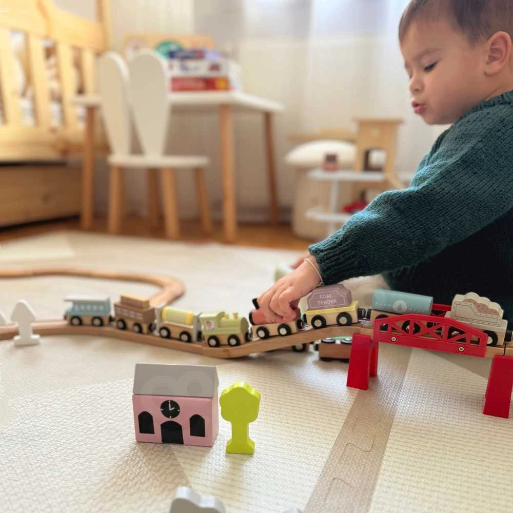 Tooky Toys Tooky žaisliniai medinių transporto priemonių vagonai su magnetu