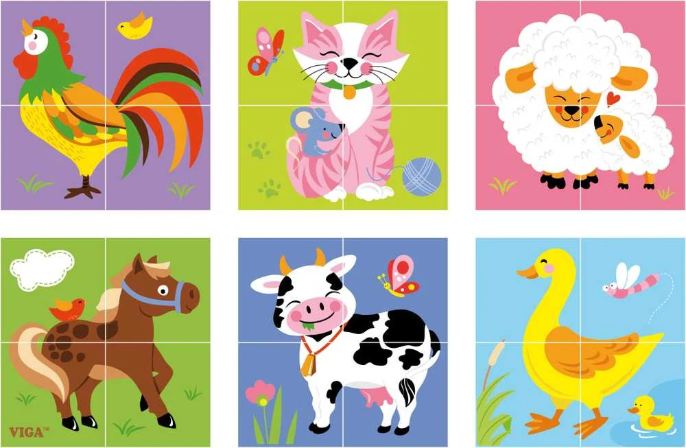 Viga Toys VIGA Medinė dėlionė Ūkis 4 kaladėlės