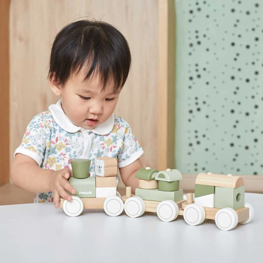 Viga Toys „Viga Polarb“ žaliojo traukinio traukinys su vagonų blokais