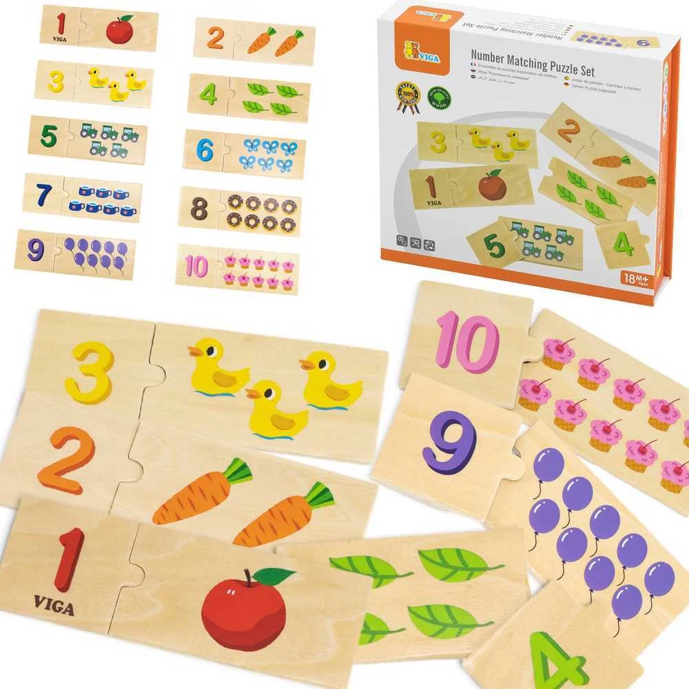 Dėlionė VIGA Medinių dėlionių rinkinys Skaičių atitikimas Montessori