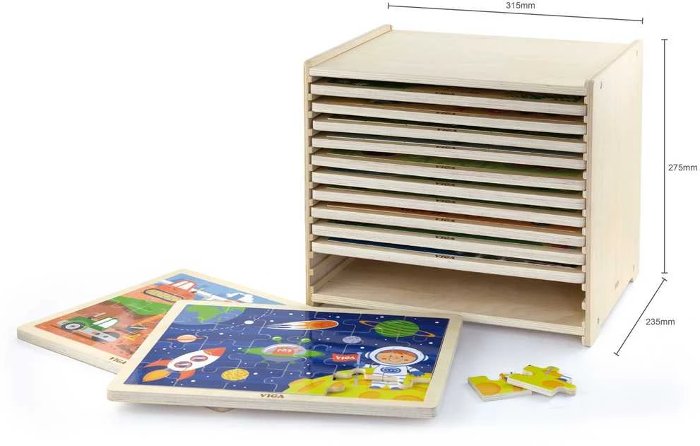 Dėlionė Viga Toys Mediniai galvosūkiai 12 galvosūkių po 24 galvosūkių ant „Viga“ žaislų lentynos