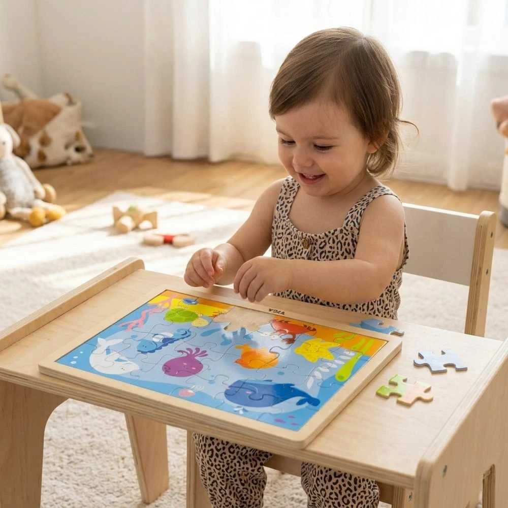 Dėlionė Viga Toys Mediniai galvosūkiai 12 galvosūkių po 24 galvosūkių ant „Viga“ žaislų lentynos