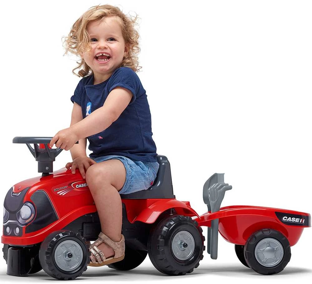 FALK Baby Case IH Ride-On Raudona with Trailer + Accessories for ages 12 months and up