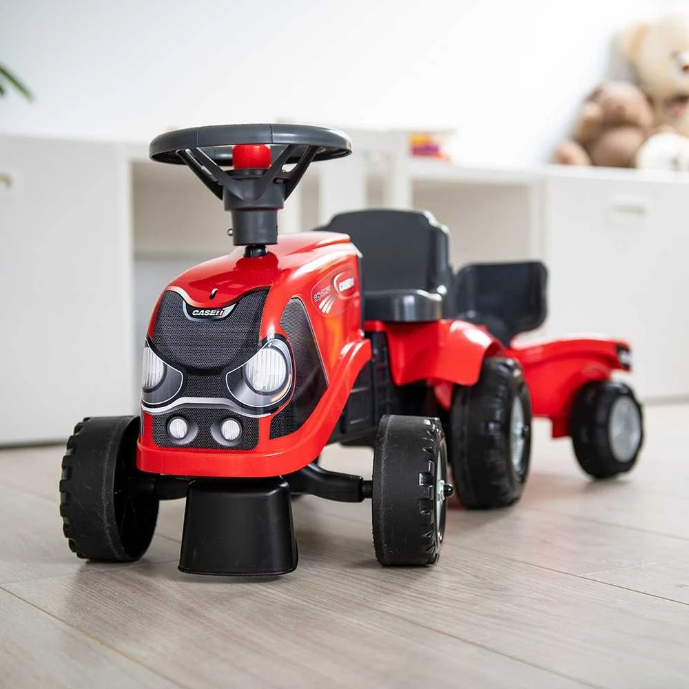 FALK Baby Case IH Ride-On Raudona with Trailer + Accessories for ages 12 months and up