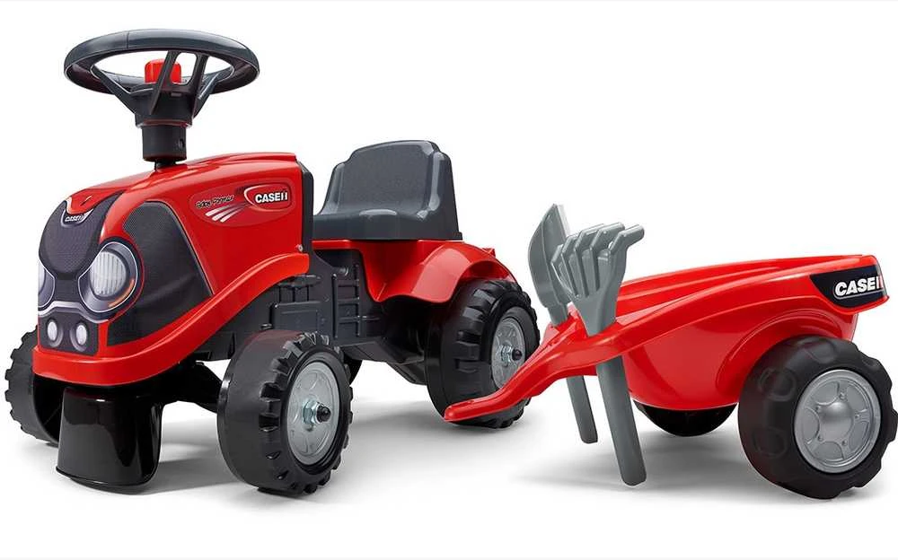 FALK Baby Case IH Ride-On Raudona with Trailer + Accessories for ages 12 months and up