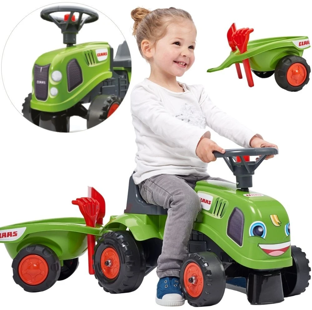 Vaikiškas traktorius Falk Baby Claas, su priekaba, žalias