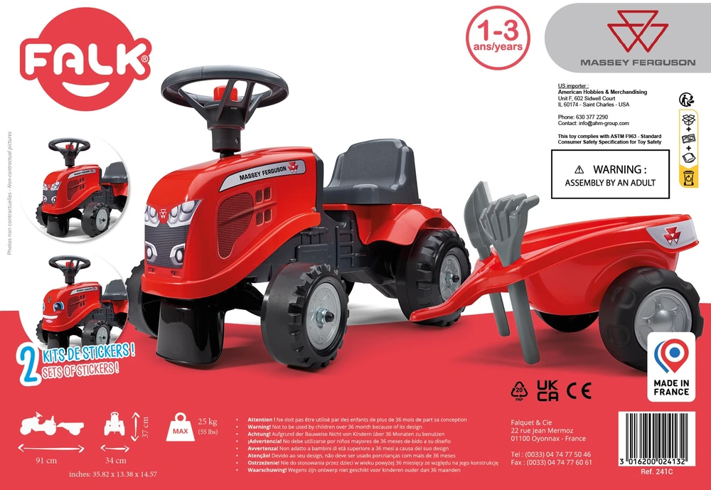 Nsh Nordic FALK Traktorius Vaikams Massey Ferguson Raudonas su Priekaba