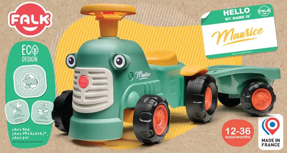Nsh Nordic „Falk Baby Maurice Žalias Vintage“ traktorius su priekaba nuo 1 metų