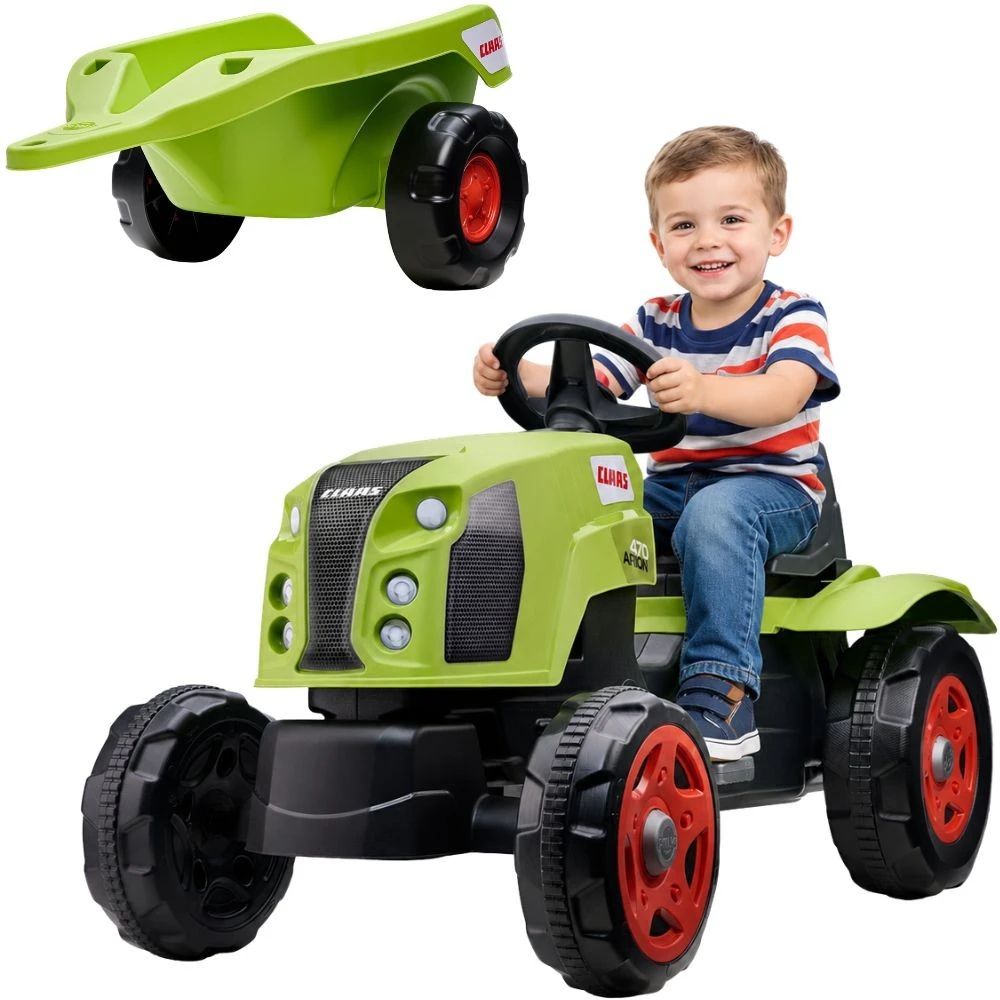 FALK Claas Arion 470 pedalų traktorius su priekaba ir atidaromu variklio dangčiu, 2-6 metų vaikams