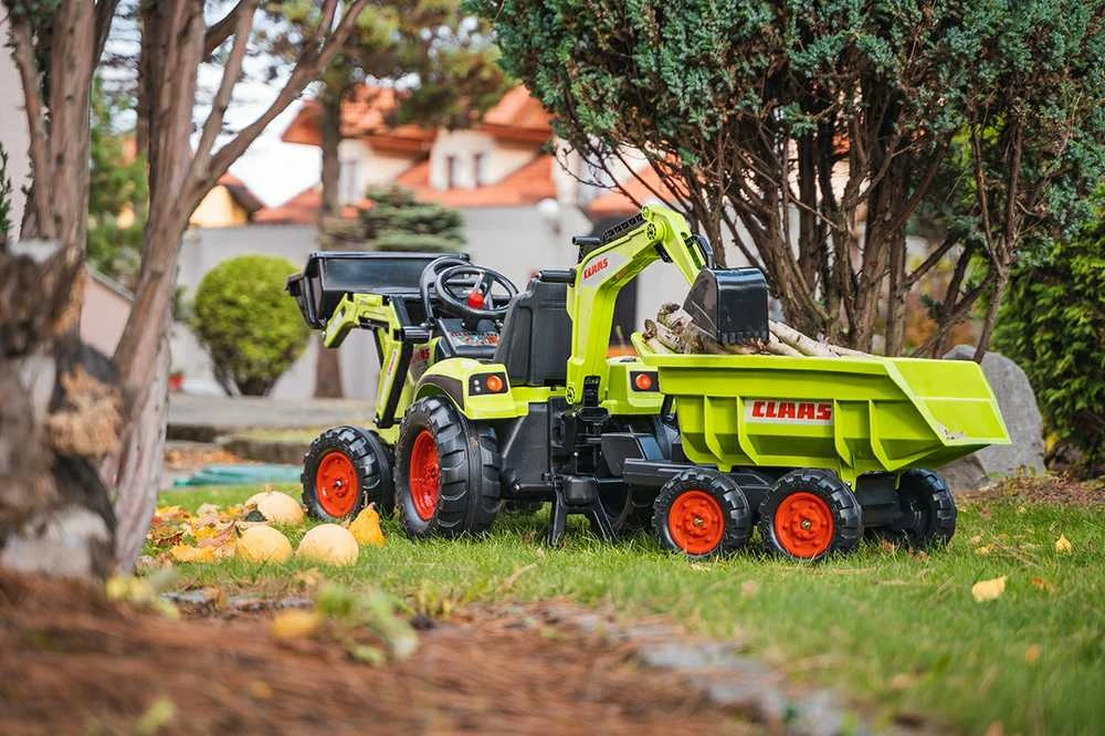 Falk Claas Minamas pedalinis traktorius su priekaba