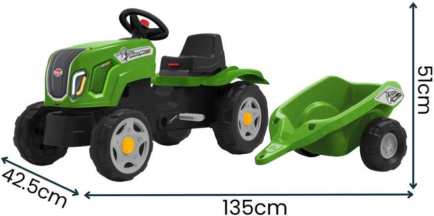 FALK Claas Terra Maxx pedalų traktorius su priekaba ir atidaromu variklio dangčiu, 2-6 metų vaikams