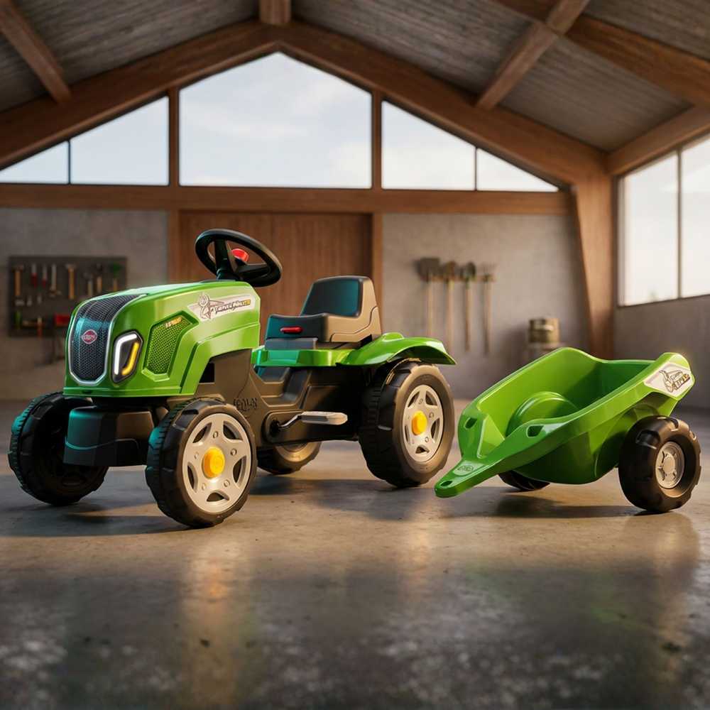 FALK Claas Terra Maxx pedalų traktorius su priekaba ir atidaromu variklio dangčiu, 2-6 metų vaikams