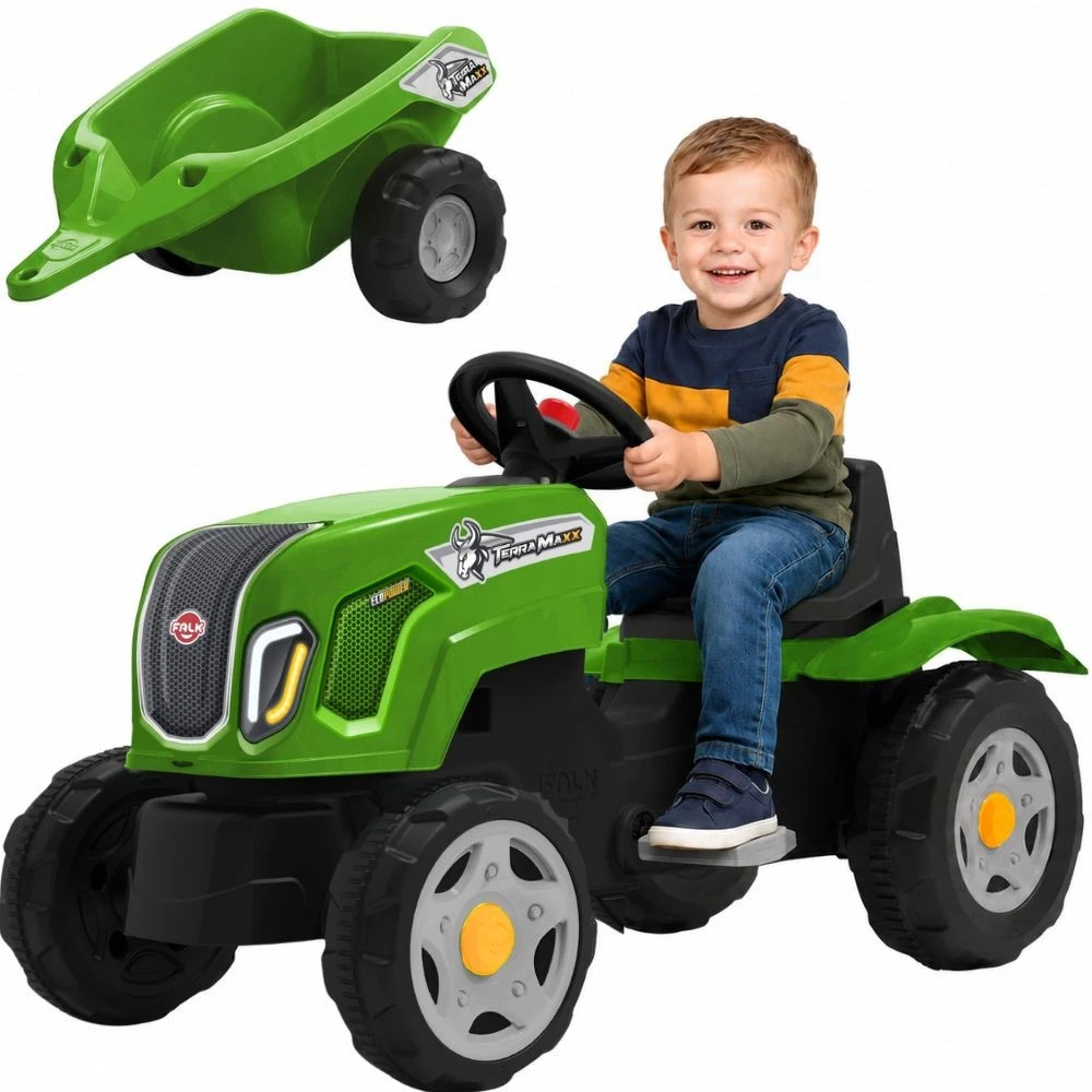 FALK Claas Terra Maxx pedalų traktorius su priekaba ir atidaromu variklio dangčiu, 2-6 metų vaikams