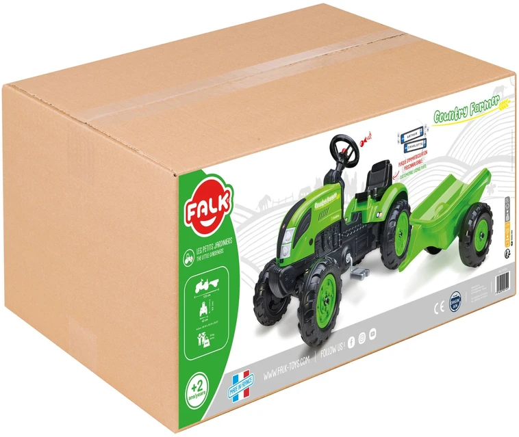 FALK Pedalinio traktoriaus modelis Su priekaba Žalias 2-5 metų vaikams