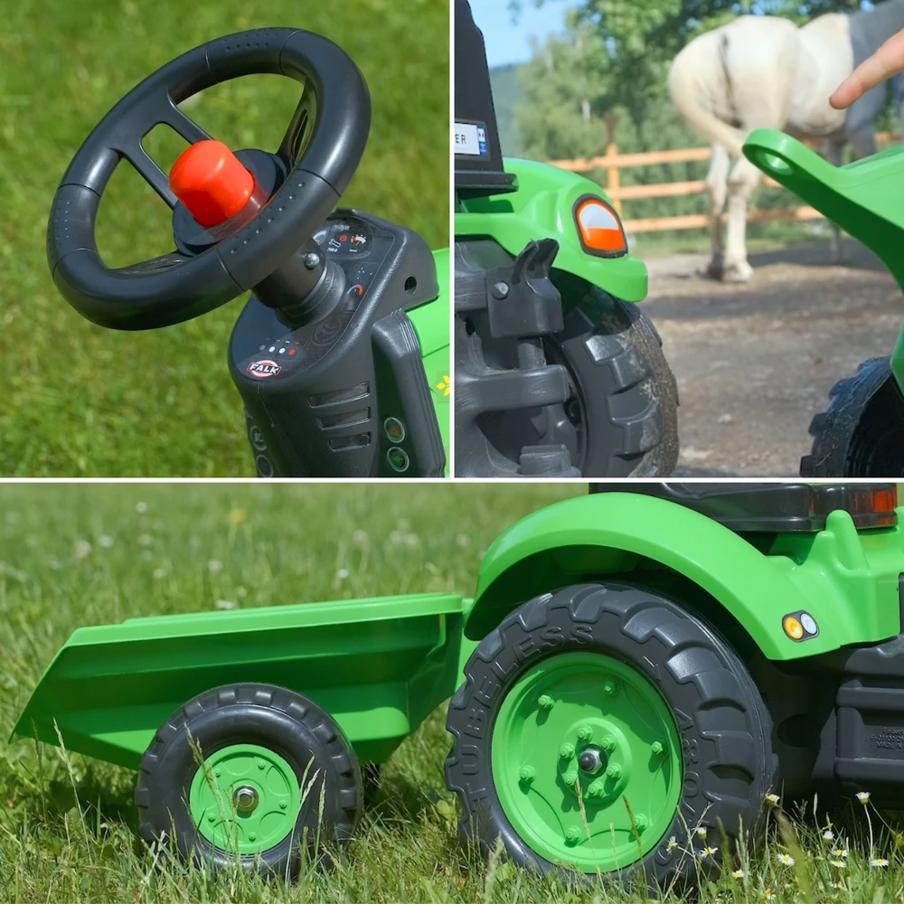 FALK Pedalinio traktoriaus modelis Su priekaba Žalias 2-5 metų vaikams