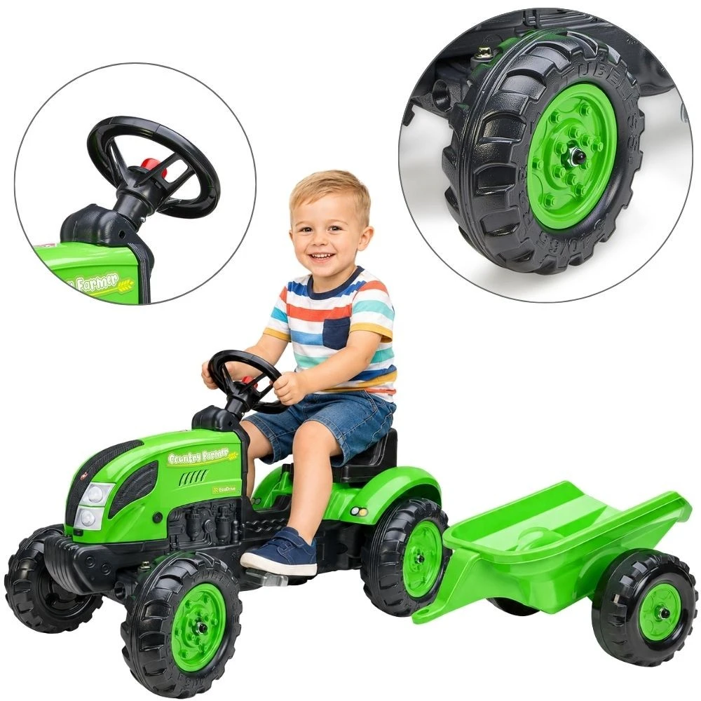 FALK Pedalinio traktoriaus modelis Su priekaba Žalias 2-5 metų vaikams