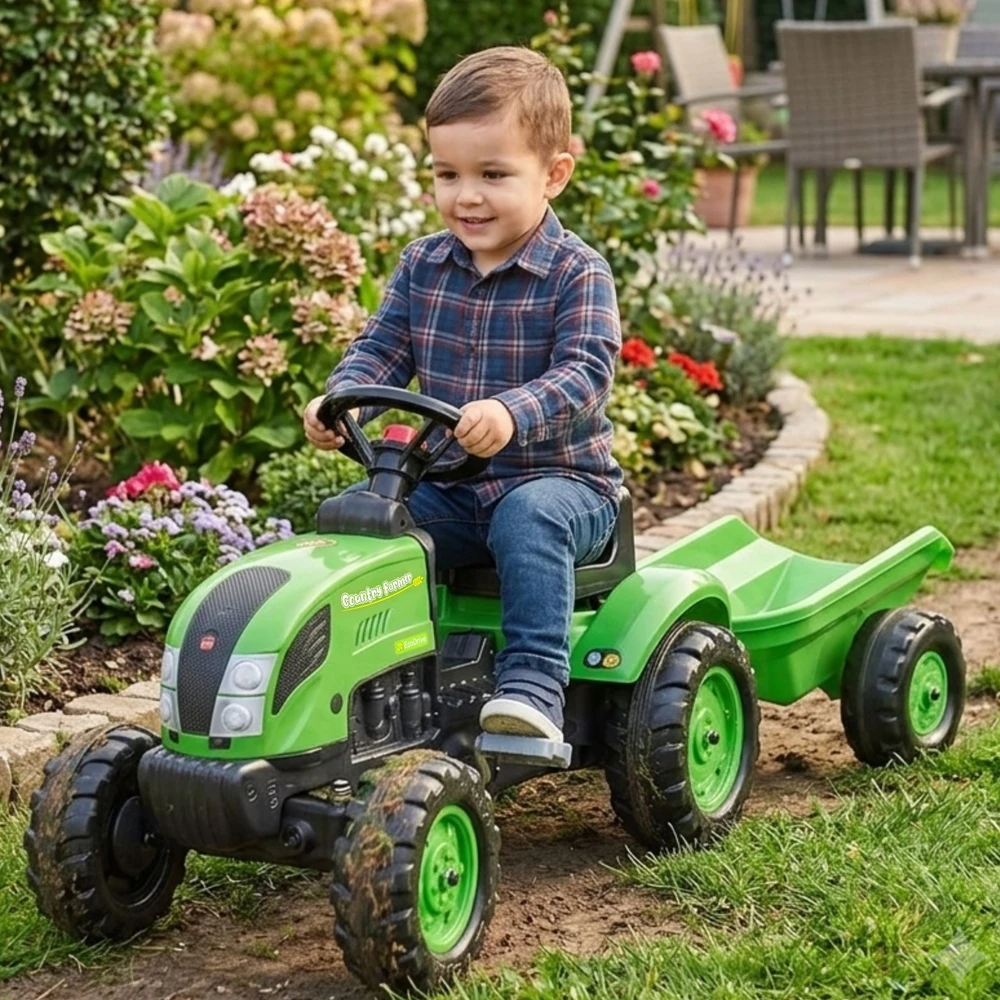 FALK Pedalinio traktoriaus modelis Su priekaba Žalias 2-5 metų vaikams