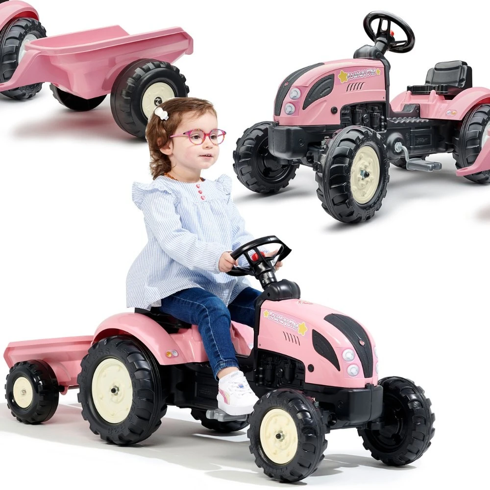 Vaikiškas pedalinis traktorius Falk Country Star 2056L, su priekaba, rožinis