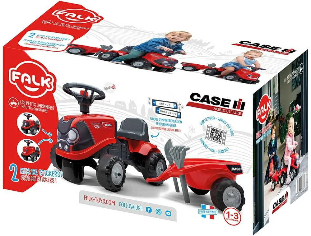 FALK Baby Case IH Ride-On Raudona with Trailer + Accessories for ages 12 months and up