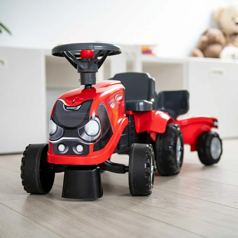 FALK Baby Case IH Ride-On Raudona with Trailer + Accessories for ages 12 months and up