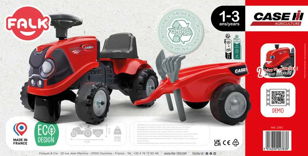 FALK Baby Case IH Ride-On Raudona with Trailer + Accessories for ages 12 months and up