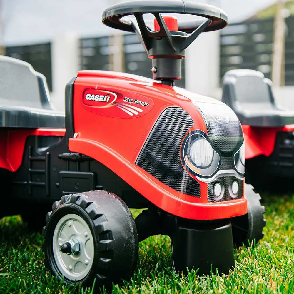 FALK Baby Case IH Ride-On Raudona with Trailer + Accessories for ages 12 months and up