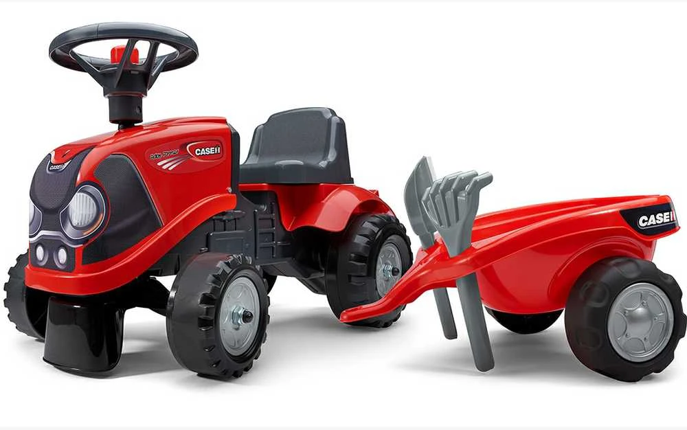 FALK Baby Case IH Ride-On Raudona with Trailer + Accessories for ages 12 months and up