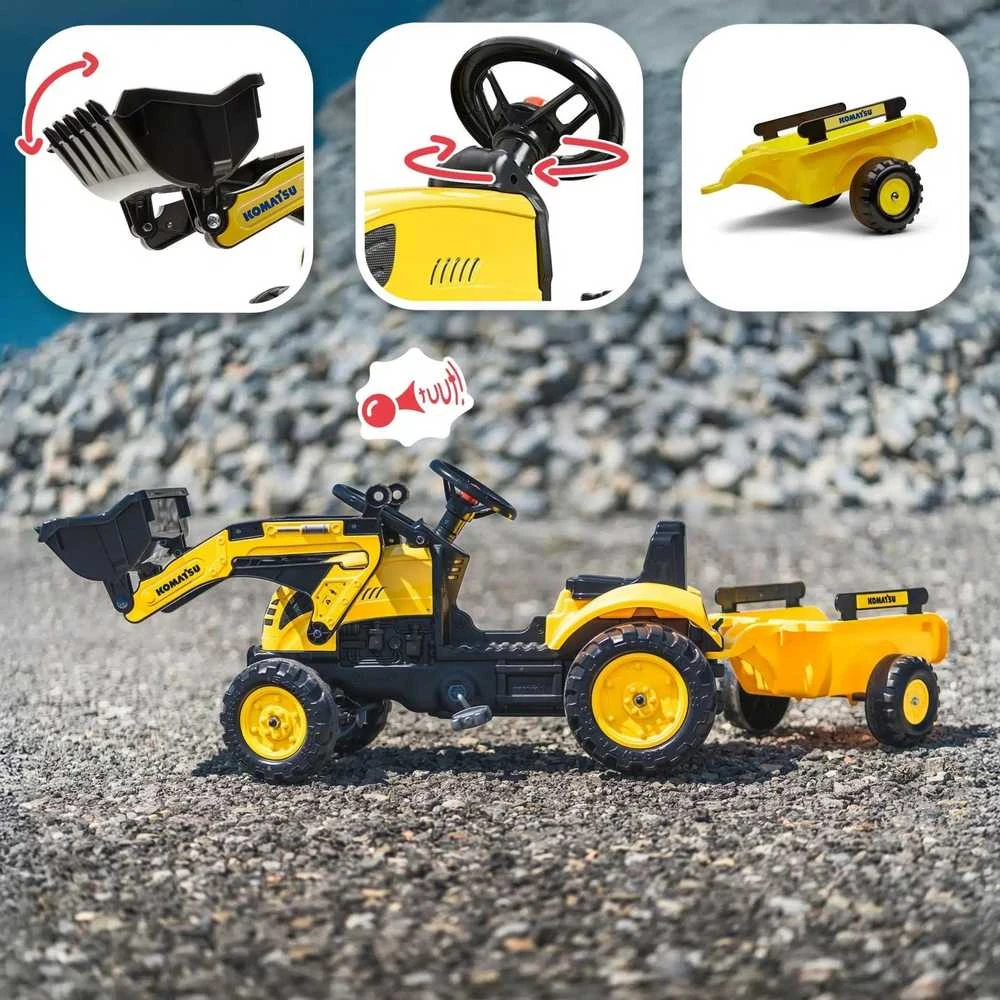 Minamas traktorius ekskavatorius su priekaba ir kaušu FALK Komatsu