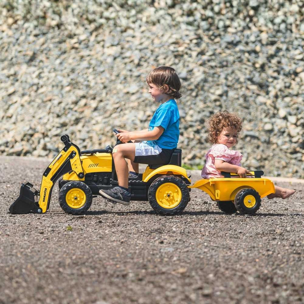 Minamas traktorius ekskavatorius su priekaba ir kaušu FALK Komatsu