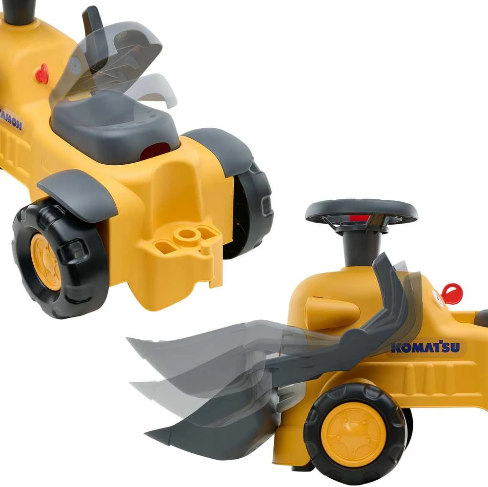 FALK Komatsu važiuojamasis traktorius-ekskavatorius su kaušu ir ragu, 1-3 metų vaikams