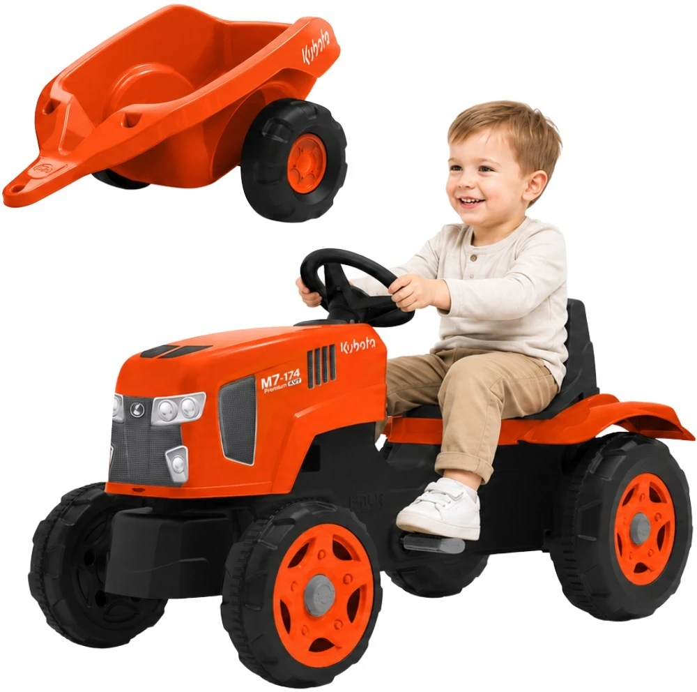 FALK Kubota pedalų traktorius su priekaba ir atidaromu stogu, 2-6 metų vaikams
