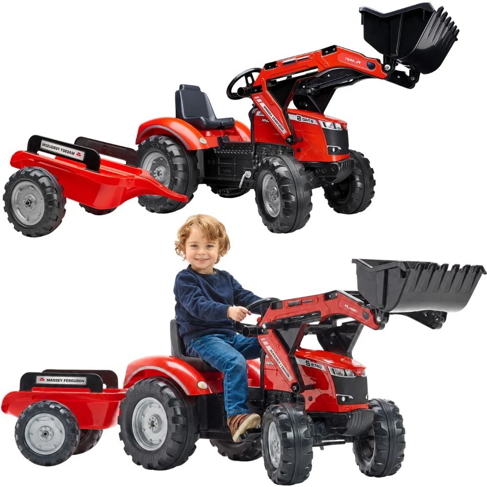 Pedalinis traktorius su priekaba FALK Massey Ferguson raudonas nuo 3 metų