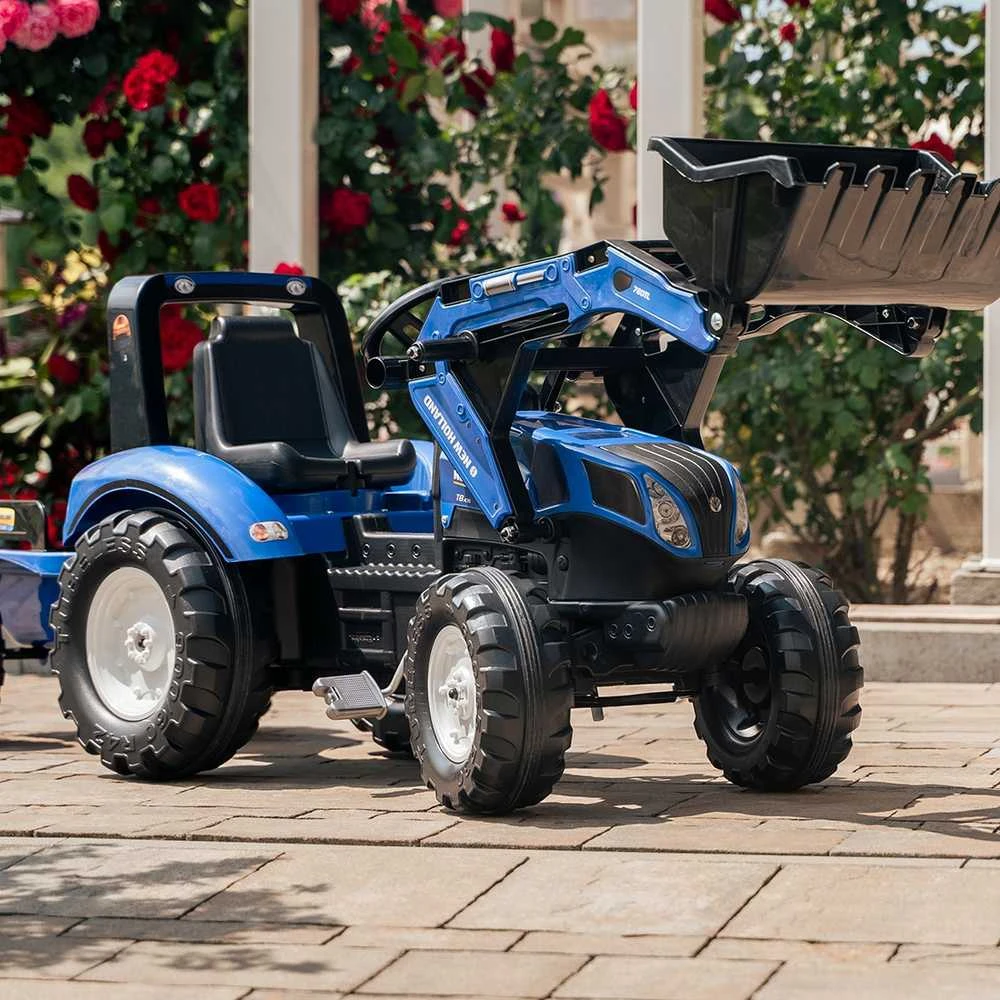 Vaikiškas pedalinis traktorius FALK New Holland su priekaba mėlynas