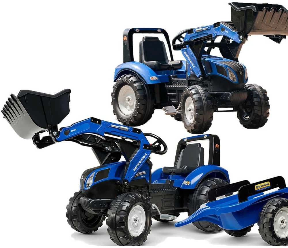 Vaikiškas pedalinis traktorius FALK New Holland su priekaba mėlynas