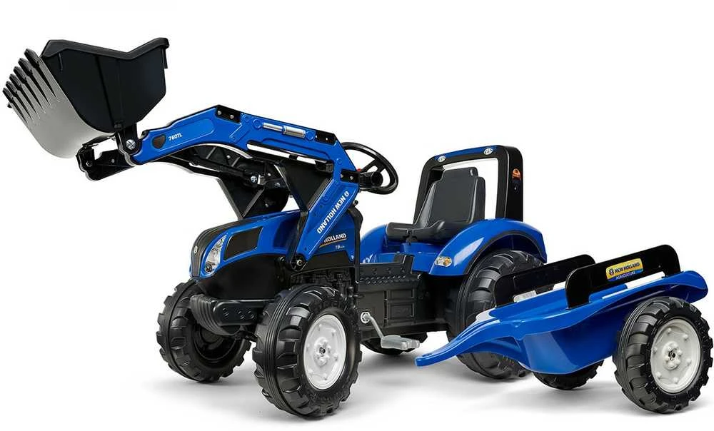 Vaikiškas pedalinis traktorius FALK New Holland su priekaba mėlynas