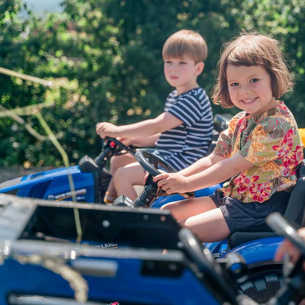 Vaikiškas pedalinis traktorius FALK New Holland su priekaba mėlynas