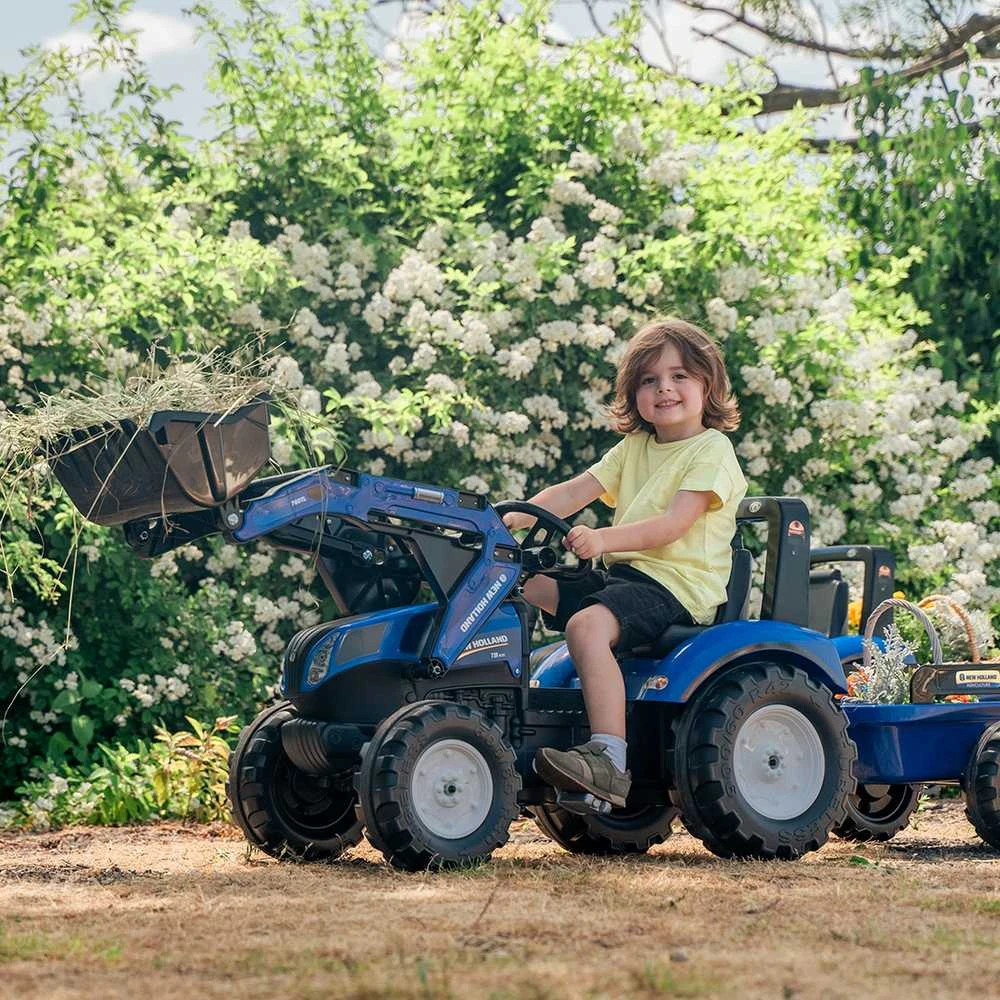 Vaikiškas pedalinis traktorius FALK New Holland su priekaba mėlynas