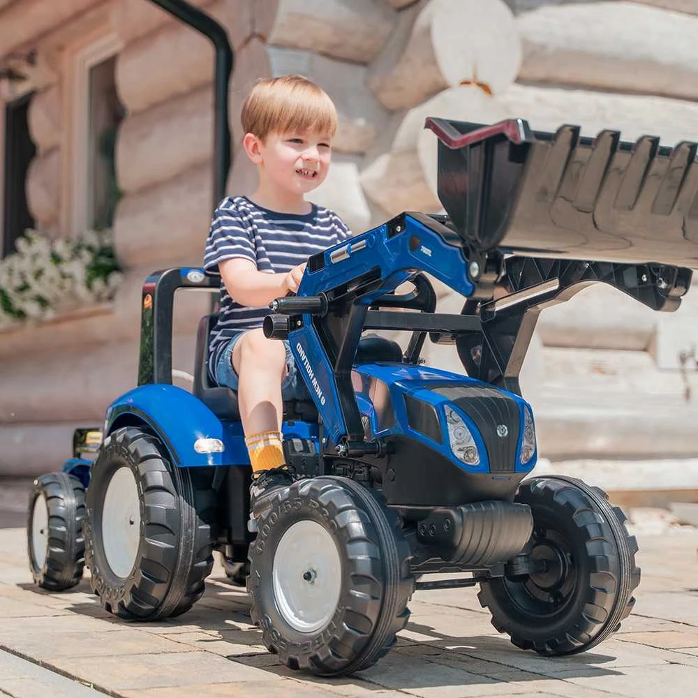 Vaikiškas pedalinis traktorius FALK New Holland su priekaba mėlynas