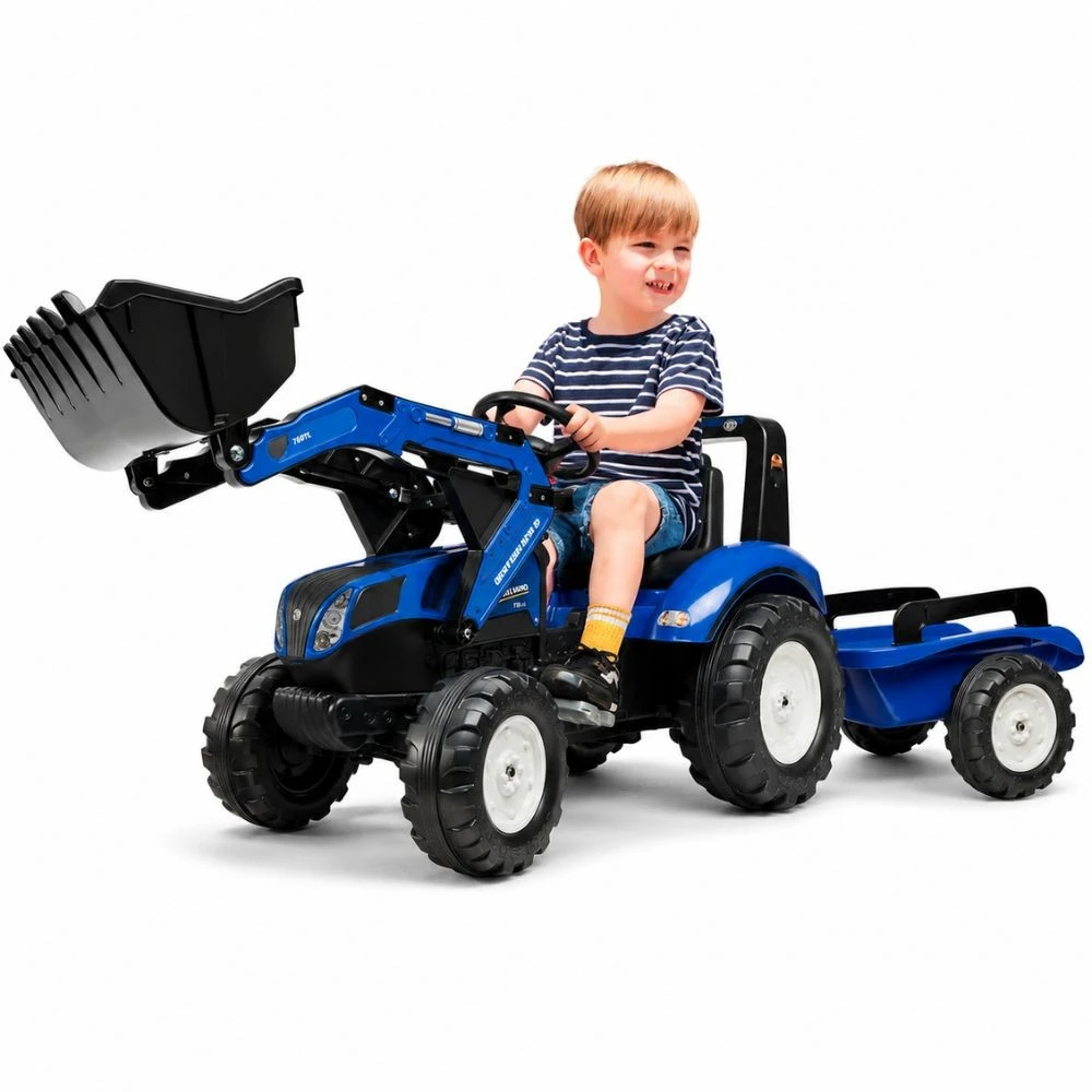 Vaikiškas pedalinis traktorius FALK New Holland su priekaba mėlynas