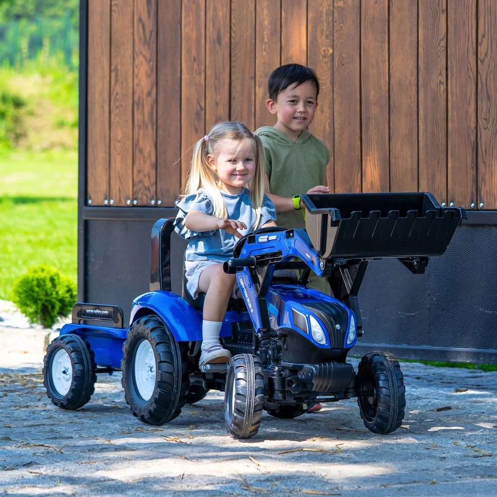 Vaikiškas pedalinis traktorius FALK New Holland su priekaba mėlynas