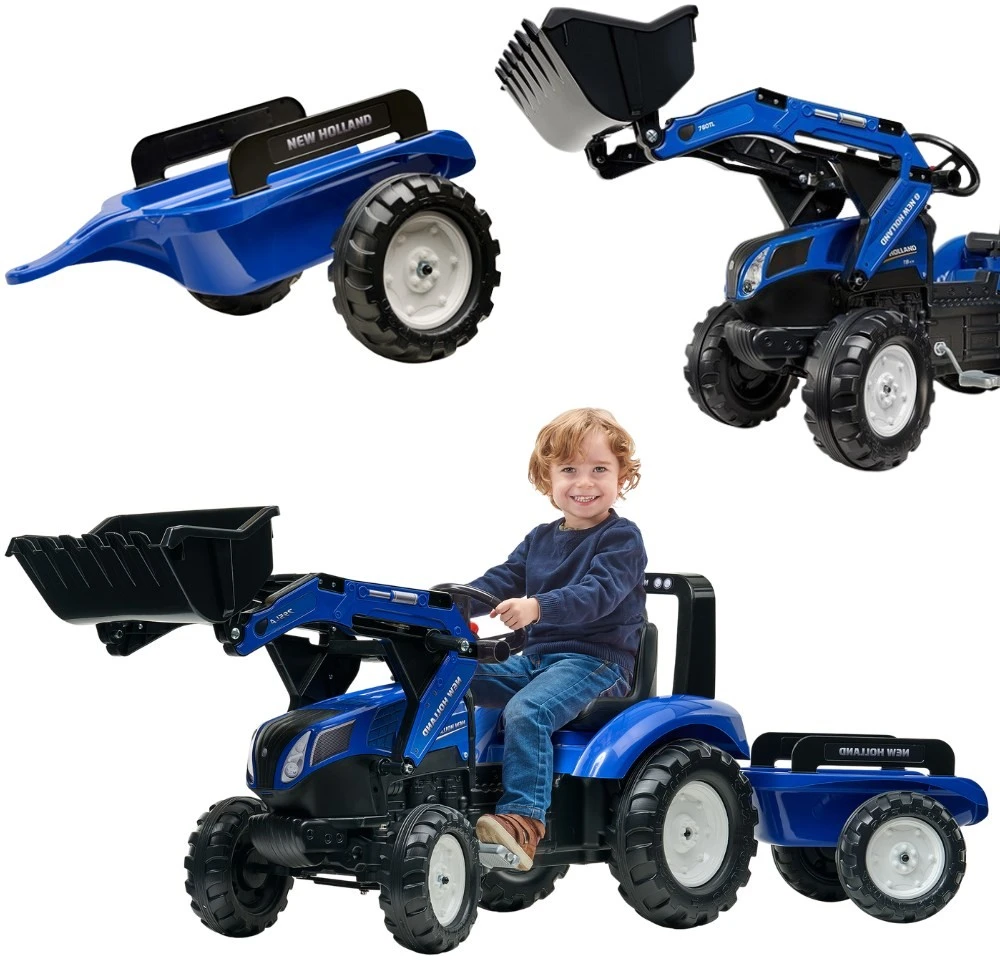Vaikiškas pedalinis traktorius FALK New Holland su priekaba mėlynas