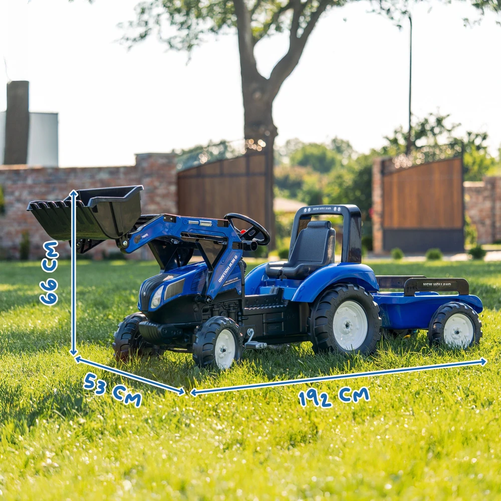 Vaikiškas pedalinis traktorius FALK New Holland su priekaba mėlynas